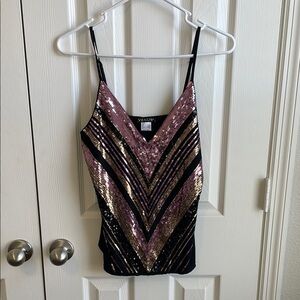 VENUS Women's Sequin Striped Top - Black and Pink